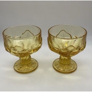 Set Of 2 Tiffin Franciscan Cabaret Yellow Cornsilk Dessert Glasses Goblets 1970s